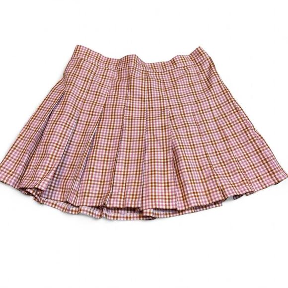 NWT Aerie Womens Pink Plaid Pleated Mini Skirt Size L Preppy Schoolgirl Coquette - Picture 2 of 6